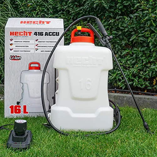 Hecht Akku-Drucksprühgerät 16 Liter mit Rucksackgurt - Drucksprüher mit 16 Liter Fassungsvermögen, 12V/7Ah Akku und 160 Minuten Laufzeit - ideal für Gartenpflege und Pflanzenschutz.