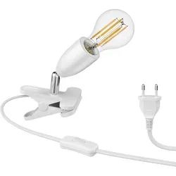 ledscom.de E27 Klemmleuchte LIK, weiß inkl. LED Lampe Filament 1600lm warmweiß