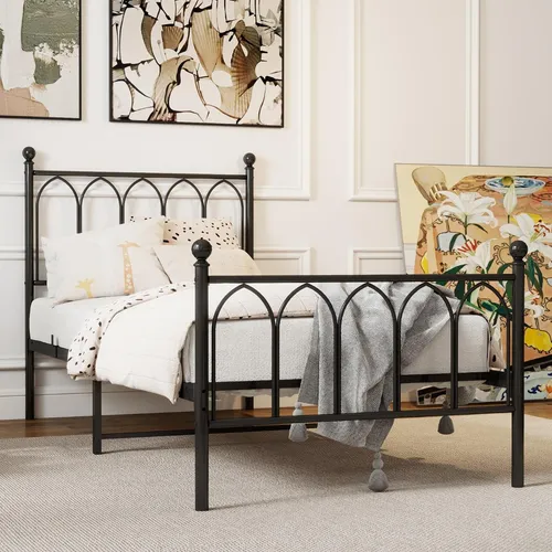 STILVORA Metallbett Schwarzes  90x200 cm,Jugendbett mit MDF-Kopfteil, Einzelbett mit Lattenrost, modernes Design, 27 cm Bodenfreihei, ohne Matratze