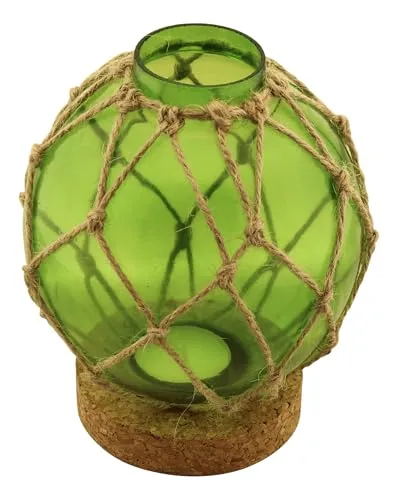 Fischerkugel-Teelicht Maritime Deko Glas/Netz/Kork grün Sea-Club