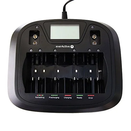 everActive NC-900U Ladegerät - Universalladegerät für 8 Akkus AAA AA C D 9V, vollautomatisch mit LCD-Anzeige und Überhitzungsschutz