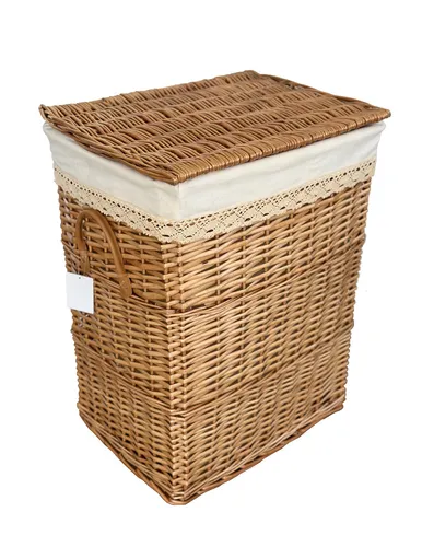 Rechteckiger Wäschekorb beige mit Deckel 90L - Wäschekorb aus Weide, rechteckig und mit praktischem Deckel, ideal für große Wäschemengen und stilvolle Aufbewahrung.