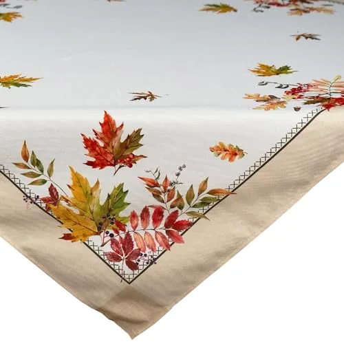 Tischdecke Herbst 110 x 110 cm mit bunter natürlicher Blätter-Bordüre - Tischdeko für Küche & Tisch