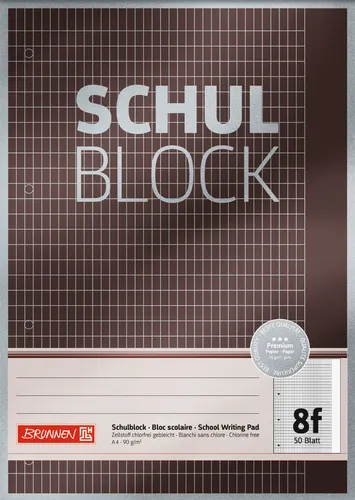 Schulblock Lineatur -8f- BRUNNEN Premium Papier 90g/m² A4, 50 Blatt