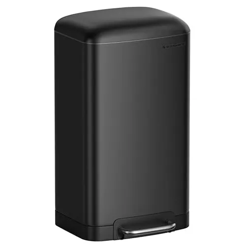 SONGMICS Mülleimer 30 l mit Pedal aus Stahl - Küchenabfalleimer mit Soft-Close-Mechanismus für leises Schließen, praktischen Inneneimer und elegantes Design in Schwarz.