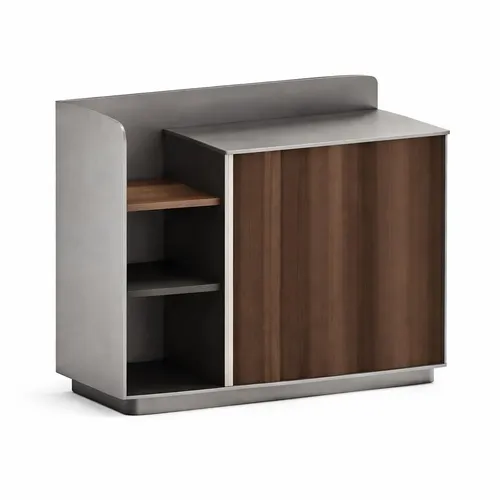 Modernes Sideboard mit Holzregalen und Schiebetüren - Stylisches Sideboard für Erwachsene, mit kompakten Maßen von 120 x 40 x 90 cm. Ideal für Wohnzimmer oder Arbeitszimmer, bietet Stauraum und setzt moderne Akzente.