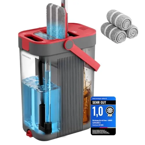 SONGMICS Wischmopp-Set mit Eimer und 3 Mikrofaserbezügen