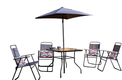ONDIS24 Sitzgruppe 6-tlg. Gartenmöbel Set - Sitzgruppen für Garten, Balkon und Terrasse, UV- und witterungsbeständig, inklusive Tisch und Sonnenschirm für optimalen Komfort im Freien.