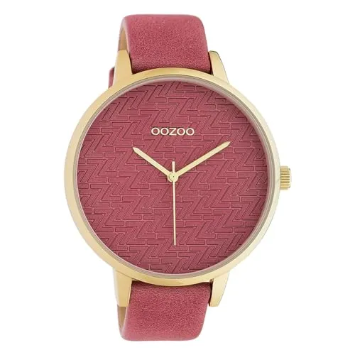 Oozoo Modische Damenuhr C10405 mit Lederband - Elegante Armbanduhr für Damen mit rosefarbenem Zifferblatt und hochwertigem Miyota Quarzwerk. Spritzwassergeschützt und ideal für jeden Anlass.