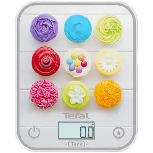 Tefal Küchenwaage KS Optiss Cupcakes BC50D4V0 - Präzise & Stilvoll - Küchenwaage mit glatter Oberfläche, wiegt bis zu 5 kg mit 0,5 g Genauigkeit und TARA-Funktion, ideal für präzises Backen und Kochen.