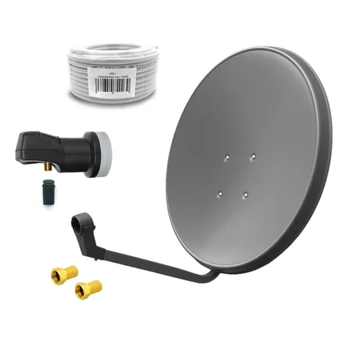 ARLI 60cm HD Sat Anlage mit Single LNB und 50m Koaxialkabel - SAT-Antenne für optimalen Empfang von Astra 19,2° und Hotbird 13° in Deutschland, ideal für Zuhause, Garten und Camping. Inklusive hochwertigem 50m Koaxialkabel für beste Signalübertragung.