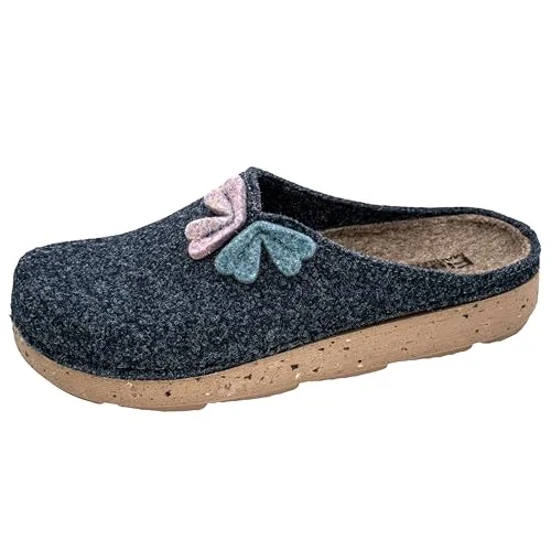 Fischer Damen Hausschuh Anne 656305 aus recyceltem Filz – Blau, Größe 40 EU