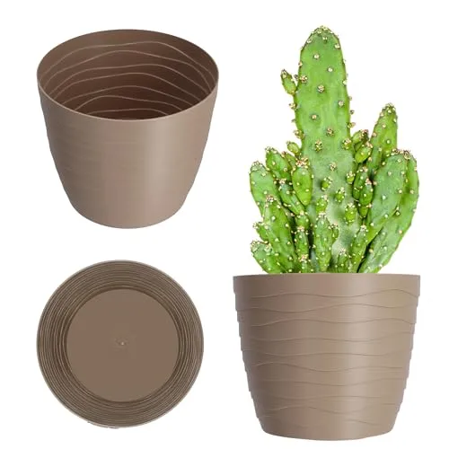 KADAX Blumentopf aus Kunststoff, ⌀ 11 – 19 cm, 7 Farben, einfacher Pflanztopf, moderner Pflanzkübel, robuster Blumentopfschutz, runder Topf (⌀ 19 cm, beige)