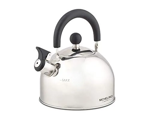 Michelino Edelstahl Flötenkessel Teekessel - klappbare Pfeiffe - induktionsfähig - (1,5 Liter)