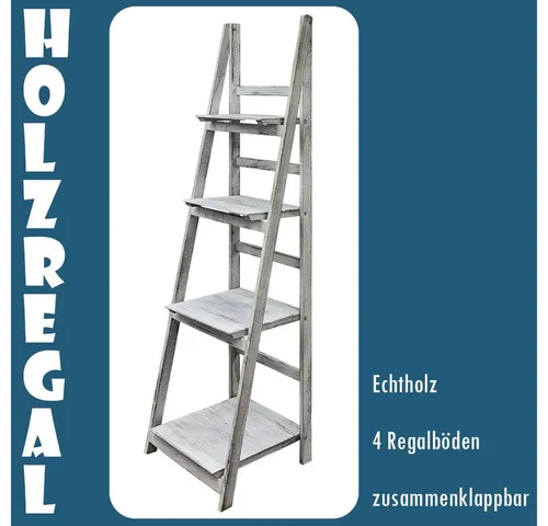 Kingpower Klappbares Leiterregal in 4 Farben - Vielseitiges Leiterregal aus Paulownienholz, klappbar und platzsparend. Ideal für Bücher und Blumen, bereits montiert geliefert.