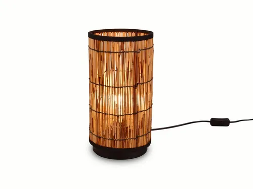 meineWunschleuchte Nachttischlampe SARA, Boho Rattan Design - Nachttischleuchten im skandinavischen Stil, 34,5cm hoch, blendfreies Licht und modernes Deko-Element aus Rattan für hyggelige Atmosphäre.