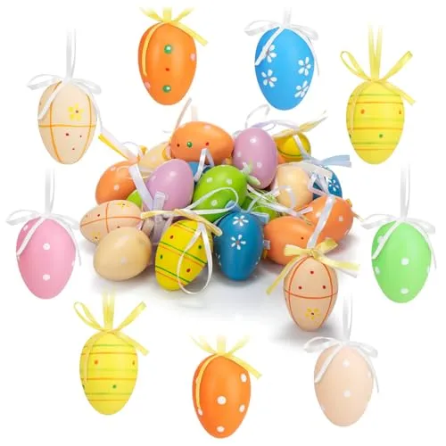 com-four® 24x handbemalte Ostereier zum Aufhängen 6 cm - Osterdeko mit schönen Mustern - Deko Ostereier in tollen Größen [Auswahl variiert] (Mix Punkte/Blüten - 01)