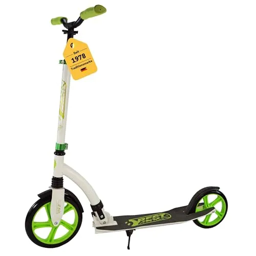 Best Sporting Scooter für Erwachsene und Kinder - Klappbarer Roller in Grün - Kickscooter mit 3-fach höhenverstellbarem Lenker, ABEC-7-Kugellager für ruhigen Fahrkomfort und kompaktem Klappdesign für einfache Mitnahme in öffentlichen Verkehrsmitteln.