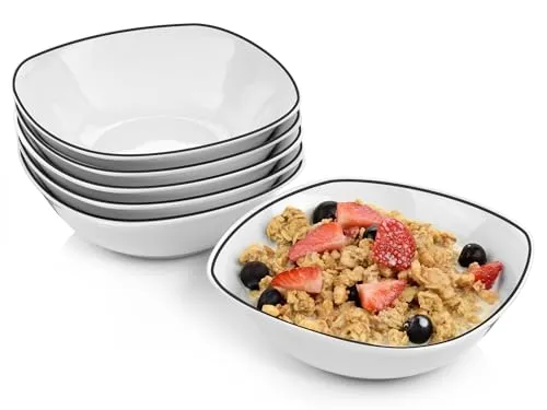 Sänger Müslischalen Bilgola Black Rim 6 tlg - Schüsselset für 6 Personen aus hochwertigem Porzellan, spülmaschinenfest und mit stilvollem Design in Weiß und Schwarz, perfekt für Frühstück und Snacks.
