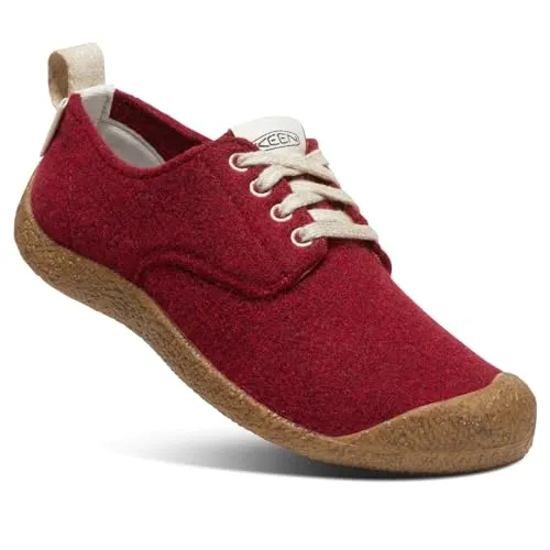 KEEN Damen Mosey Derby Sneakers, Red Felt/Birch, 37.5 EU - Damen-Sneaker aus 50% recycelter Wollmischung, mit abriebfester Gummi- und Korklaufsohle für optimalen Grip und herausnehmbarer Einlegesohle für besten Komfort.