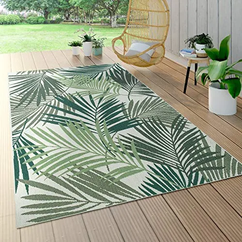 Paco Home Outdoorteppich, Grün, 150x150 cm - Teppiche, strapazierfähig und UV-beständig, ideal für Innen- und Außenbereiche, sorgt für ein gemütliches Ambiente mit modernem Palmen-Look.