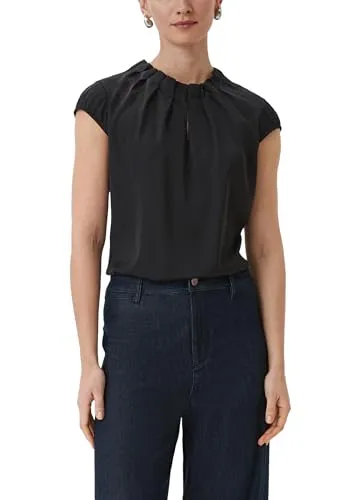 Elegante Satinbluse mit Raffung in Schwarz, Gr. 46 von comma,