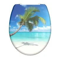 SCHÜTTE WC-Sitz Duroplast CARRIBEAN - WC-Sitz mit Absenkautomatik und Schnellverschluss, ideal für einfache Reinigung und maximale Belastung von 150 kg, Motiv Strand für ein Urlaubsgefühl im Bad.