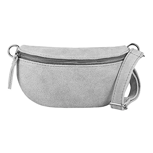 Made in Italy OBC Damen Leder Tasche Gürteltasche Crossbody Hüfttasche Bauchtasche Hüfttasche Umhängetasche Cross-Over Bodybag Schultertasche Handytasche Geldtasche (Hellgrau (Wildleder))