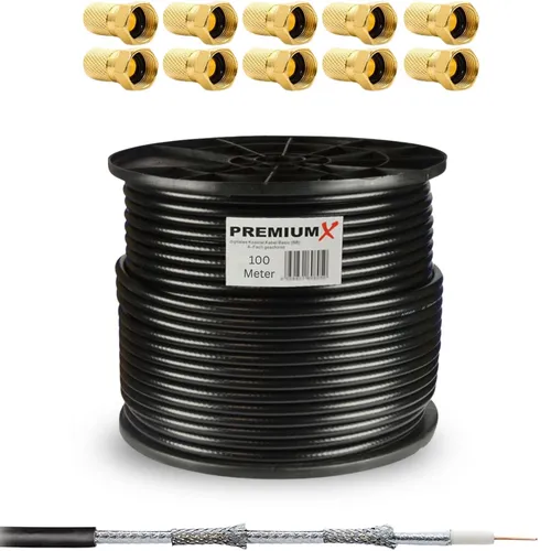 PremiumX 100m DELUXE PRO Koaxialkabel - HiFi-Kabel, 5-fach geschirmt mit 135dB für optimalen Schutz gegen Störungen, ideal für HDTV-Qualität und langlebige Leistung.