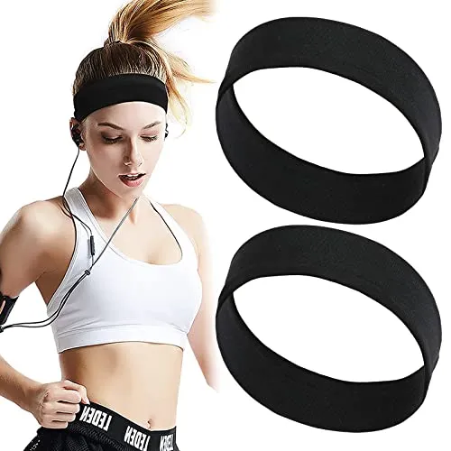 BETESSIN 2Pcs Haarband Sport Yoga Anti-Rutsch Stirnband Unisex Schweißband Kopf Elastisch Leicht Kopfband Damen Herren Laufen Fitness Gym Headband Schwarz