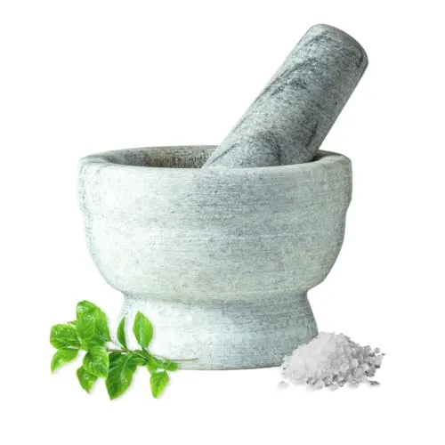 JADE TEMPLE Marmor Mörser mit Stössel, D: 9,5 cm, H: 7 cm von JADE TEMPLE