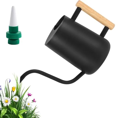 Gießkanne Zimmerpflanzen, 1L Gießkanne Indoor Blumengießkanne Edelstahl-Giesskanne mit Langem Auslauf Holzgriff, Gießkanne Klein für Garten Zimmerpflanzen Sukkulenten Bonsai Blumen