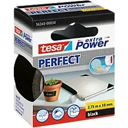 tesa Gewebeband extra Power Perfect Schwarz 38 mm - Klebeband aus witterungsbeständigem Zellwollgewebe, geräuscharm abrollbar und selbsthaftend. Ideal für vielseitige Anwendungen im Innen- und Außenbereich.