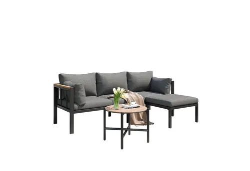 Odikalo Gartenlounge-Set Gartenmöbel-Set Eckgarnitur Sofa Couchtisch Fußhocker Glastischplatte