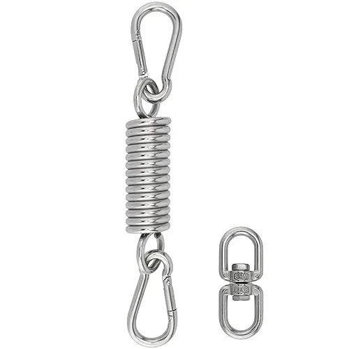 Schwingfeder für Hängesessel,Tragfähigkeit bis 250kg mit 2 Karabinerhaken | Aufhängefeder, 360 ° Drehbarem Ring, Edelstahl 304 Deckenhaken Schwingfede für Hängestuhl, Hängematte,Yoga PUCSIQ