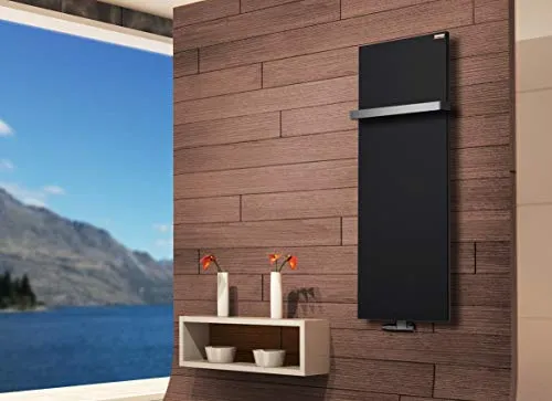 BADHEIZKÖRPER Design Mirror Steel 2 120x47cm 799 W schwarz +1 Halter 30mm SZAGATO Handtuchwärmer Handtuchtrockner Handtuchhalter Paneelheizkörper vertikal Mittelanschluß Flachheizkörper