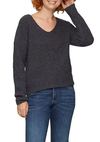 QS Strickpullover in Melange Optik - Strickpullover in Melange Optik, sportlicher Flair mit V-Ausschnitt und bequemer Baumwollmischung – ideal für stylische Büro-Outfits oder lässige Freizeitlooks.
