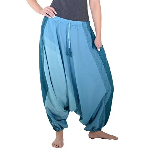 Kunst und Magie Unisex Haremshose OneSize in Blautönen - Bequeme Aladinhose aus 100 % Baumwolle mit elastischem Bund und Kordelzug. Ideal für entspannte Tage und vielseitige Outfits.