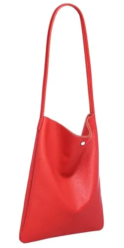 Caspar Klassisch Elegante Schultertasche aus Leder Mittelgroße Damen Shopper Handtasche - CLASSIC LINE - Modell No.822 - Made in Italy, Farbe:rot