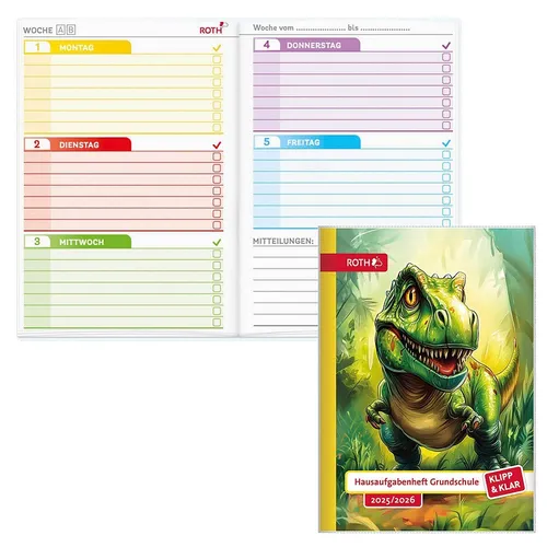 ROTH Hausaufgabenheft T-Rex Klipp & Klar liniert DIN A5 ohne Rand, 96 Blatt,...