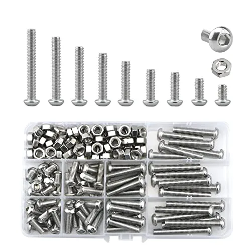 Schrauben und Muttern-Set,Sechskantkopf M6 Edelstahl-Maschinenschrauben und Rundkopf-Sechskantschrauben-Sortiment (10/14/18/20/25/30/35/40/45mm) (M6,Silver)