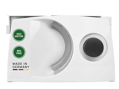 ritter markant 01 Allesschneider weiß - vielseitiger Kunststoff-Allesschneider mit 17 cm Wellenschliffmesser und präziser Schnittstärkeeinstellung bis 14 mm