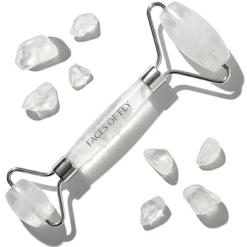 Kristallroller FACES OF FEY – Premium Gesichtsroller aus echtem Bergkristall - Massagesteine für wohltuende Gesichts- und Körpermassage, aus 100% natürlichem Bergkristall für bessere Durchblutung und einen strahlenden Glow.