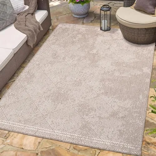carpet city Outdoor Teppich Wetterfest 120x170 cm - Beige - Wendeteppich mit beidseitigem Rauten-Muster für vielseitige Dekoration. Wetterfest und pflegeleicht, ideal für Balkon und Terrasse.