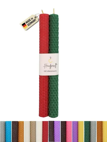 Wachsmann Bienenprodukte Bienenwachskerze handgerollt, 100 % Bienenwachs, 2er Set in vielen Farben