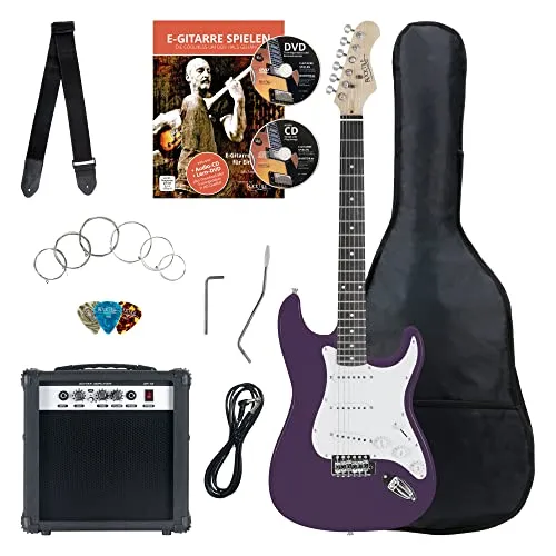 Rocktile Banger's Pack E-Gitarre Set Violett - Komplettes Einsteigerset für E-Gitarre im ST Design, inkl. Verstärker, Tasche und Gitarrenschule. Ideal für Anfänger mit hochwertigem Klang und praktischer Ausstattung.