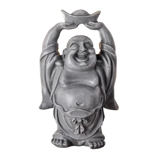 Statue Laughing Buddha - Zen und Feng Shui Deko Statuette - Bringt eine beruhigende und entspannende Atmosphäre in Ihr Zuhause - Glücksbringer Statue Farbe Grau - Höhe: 12cm - Zen'Light