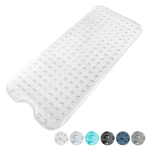 Badematte - Lange rutschfeste, Sicheres und langlebiges für Bad, Badewanne & Dusche Läufer- Maschinenwaschbar, BPA, Latex frei & Ungiftig (Weiß)