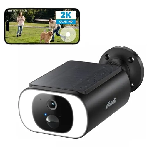 ieGeek 2K Überwachungskamera Aussen Akku mit Solarpanel, überwachungskamera Aussen Solar mit Spotlight, PIR-Bewegungserkennung,2,4GHz WLAN, 6S Cloud-Speicher-Zyklus, Ohne ABO