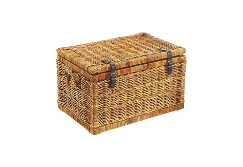 Kobolo Rattan Truhe - Sitztruhe in lacak braun - Truhe aus geflochtenem Rattan, ideal als Sitzgelegenheit oder Beistelltisch, bietet großzügigen Stauraum und verleiht Ihrem Zuhause natürlichen Charme.